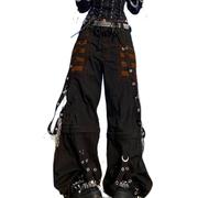 FeMereina Gothic Baggy Cargo Pants Damen High Waist Cargo Jeans für Damen Loose Pocket Jogger Straight Wide Leg Y2K Cargo Trousers, Orange, S