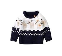 FeMereina Kleinkind Junge Mädchen Weihnachtspullover Strickpullover Xmas Rentier Elch Schneemann Cartoon Sweatshirts Tops Gr. 3-6 Monate, blau