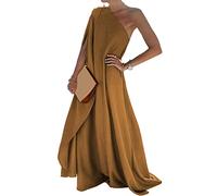 FeMereina Lässiges Damenkleid, Fledermausärmel, eine Schulter, lange Kleider, ärmellos, locker, Kaftan, übergroßes Sommerkleid, Party, Cocktailkleid, coffee, Medium