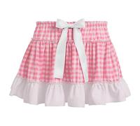 FeMereina Minirock für Damen, Gingham-Muster, Y2K, kariert, Spitze, plissiert, kurzer Rock, Halloween, Cosplay, Kostüm, Herren-Sissy-Minirock, rose, XL