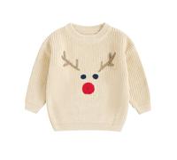 FeMereina Strickpullover für Kleinkinder, Baby, Jungen, Mädchen, Weihnachtsanzug, Hirsch, Pullover, Rundhalsausschnitt, warm, Weihnachtspullover, khaki, 80