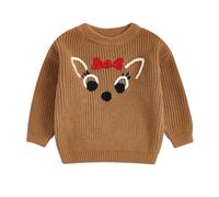 FeMereina Strickpullover für Kleinkinder, Baby, Jungen, Mädchen, Weihnachtsanzug, Hirsch, Pullover, Rundhalsausschnitt, warm, Weihnachtspullover, braun, 3-6 Monate