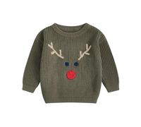 FeMereina Strickpullover für Kleinkinder, Baby, Jungen, Mädchen, Weihnachtsanzug, Hirsch, Pullover, Rundhalsausschnitt, warm, Weihnachtspullover, armee-grün, 74