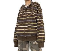 FeMereina Y2k Damen Kapuzenpullover mit Reißverschluss, Vintage-Grafik, Übergröße, Kapuzen-Sweatshirt, Jacke, Grunge, Fairycore, Mäntel, Harajuku Streetwear, braun, 36