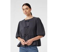 Feminine Bluse mit Schleifendetails und Volant grau 42