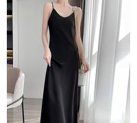 Feminines Satin langes Kleid für Damen, perfekt für besondere Anlässe und Partys (M Schwarz)