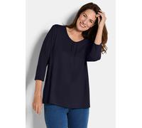 Kurzarmshirt GOLDNER "Kurzgröße Viskose-Oberteil mit Halbarm", Damen, Gr. 20, blau (marine), Obermaterial: 95% Viskose CV. 5% Elasthan EL., Modisch, Shirts, Falten (22183512-20) marine