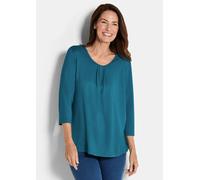 Kurzarmshirt GOLDNER "Viskose-Oberteil mit Halbarm", Damen, Gr. 48, grün (petrol), Obermaterial: 95% Viskose CV. 5% Elasthan EL., Modisch, Shirts, Falten (50813723-48) petrol