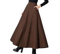 Femiserah Langer Maxirock für Damen, Wolle, A-Linie, Herbst, Winter, karierter Rock, Kaffee, Mittel