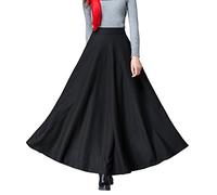 Femiserah Langer Maxirock für Damen, Wolle, A-Linie, Herbst, Winter, karierter Rock, Schwarz, Groß