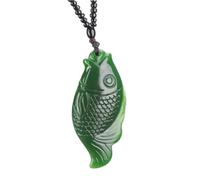 Feng Shui-Anhänger, Feng Shui-Halskettenanhänger aus grüner Jade for Frauen, echter Yoga-Jaspis, Lian Lian Yu, Fisch, modisch, verheißungsvoll
