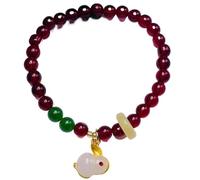 Feng-Shui-Armband, 2 Stück, Feng-Shui-Armband, Achat-Quarz-Armband, Jade-Kaninchen-Anhänger-Armband, 6 mm Kristallperlen-Armband, Kristall-Chakra-Steine-Armband, Talisman, Glücksarmband for Damen(Garn
