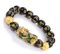 Feng-Shui-Armband, Feng-Shui-Pixiu-Reichtumsarmband, Stein, schwarzer Obsidian, Armband for Damen und Herren, 10/12/14 mm, Kristallperlenarmband, Amulett, Glücks-Chakra-Steine(Six word b,Blackstone 10