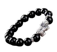 Feng Shui-Armband, Feng Shui-Reichtumsarmband, schwarzes Obsidian-Pi-Xiu-Armband, Perlenarmband aus reinem Silber, Pi-Yao-Kristallarmband, Glücksbringer, Tian Lu, glückverheißendes Wort, Quarz-Amulett