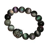 Feng-Shui-Armband mit lachendem Buddha - Regenbogen-Obsidian-Talisman zur Anziehung von Reichtum und Glück - Unisex-Kristallschmuck-Geschenk, 10mm, Stein, Kein Edelstein