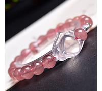 Feng Shui Armband natürliche Erdbeerquarz Rose Quarz Lucky Fox Charm Anhänger Kristallperlen Stretch Armband Spirituelle Amulett für Frauen lieben Glück Geld Wohlstand Meditation, 8mm Zinnober (Größe: