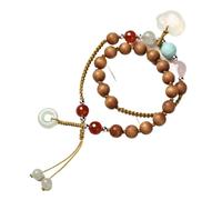 Feng Shui-Armband, Natürliches Sandelholz-Jade-Harmonie-Schnalle-Anhänger, Ruyi-Schloss, Glücksbringer, doppellagiges Armband, spiritueller Talisman for Geld, Wohlstand, runde Perlen ( Color : Round B