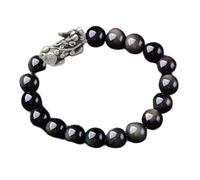 Feng-Shui-Armband, natürliches schwarzes Obsidian-Armband mit antikem Silber, Pixiu-Drachen-Armband, Reiki-Chakra, Talisman, Edelstein-Armband, Reichtum, Glücksamulett, Meditationsschmuck, Unisex, 14