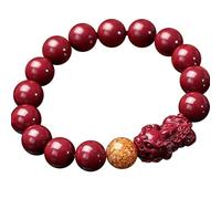 Feng Shui Cinnabar Maskottchen Armband für Frauen - Elastisches Perlenarmband mit Goldfolie und handgeschnitzten Mantra-Perlen, 8MM, Stein, Kein Edelstein