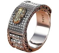 Feng Shui Mantra Ring, Neuheitsring, Feng Shui Pixiu Mantra Ring Silber Buddhistisches Glücksbringer Amulett Mantra Doppelter Schutz Reichtum Liebe Gesundheit Ring Geschenk for Männer Frauen Einstellb