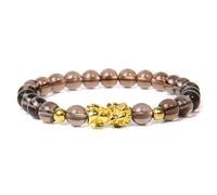 Feng Shui Maskottchen-Armband für Glück und Reichtum - schwarzes Obsidian-Perlenarmband mit goldfarbenem Anhänger für Männer, Frauen und Kinder, 19cm, Stein, Kein Edelstein