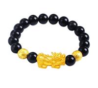 Feng Shui Maskottchen Drachenarmband - natürlicher schwarzer Obsidian & Achat Charm - Glücks-Talisman für Reichtum & Schutz, 12mm, Stein, Kein Edelstein