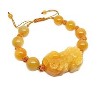 Feng Shui Pixiu Armband - natürliche gelbe königliche Jade Reichtum Armreif für Glück und Wohlstand - verstellbares Kristall-Chakra-Edelstein-Amulett für Unisex, 12mm, Stein, Kein Edelstein