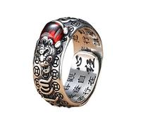 Feng Shui Pixiu Mantra Ring 99 Silver Buddhist Good Luck Amulet Mantra Double Protection Wealth Love Health Ring Gift for Men Women