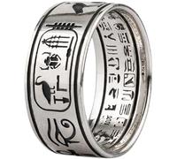 Feng Shui PiXiu Mantra-Ring, buddhistisches Herz-Sutra-Ring, Vintage, 925er-Sterlingsilber, altägyptische Hieroglyphen, Bandring, geprägt, Sphinx Ankh, Skarabäus, Pharao für Männer und Frauen, Größe