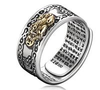 Feng Shui PiXiu Mantra Ring,Kucheed Silberne Buddhistische Glücks Fingerringe,MANI Amulett Mantra Schmuck,Doppelter Schutz Reichtum Liebe Gesundheit Band,Jahrgang Verstellbare Ringe Geschenk (A)