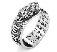 Feng Shui PiXiu Mantra Ring,Kucheed Silberne Buddhistische Glücks Fingerringe,MANI Amulett Mantra Schmuck,Doppelter Schutz Reichtum Liebe Gesundheit Band,Jahrgang Verstellbare Ringe Geschenk (D)