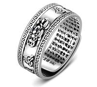Feng Shui PiXiu Mantra Ring,Kucheed Silberne Buddhistische Glücks Fingerringe,MANI Amulett Mantra Schmuck,Doppelter Schutz Reichtum Liebe Gesundheit Band,Jahrgang Verstellbare Ringe Geschenk (J)