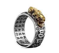 Feng Shui Pixiu Mantra Ring S925 Silber Buddhistische Glück Amulett Mantra Doppel Schutz Reichtum Liebe Gesundheit Ring Geschenk für Männer Frauen,Gold 1,Adjustable