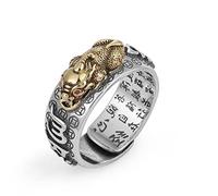 Feng Shui Pixiu Mantra Ring S925 Silver Buddhist Good Luck Amulet Mantra Double Protection Wealth Love Health Ring Gift for Men Women Adjustable,006