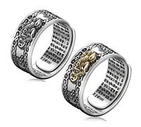 Feng Shui PiXiu Ring,Kucheed Verstellbare Mantra-Fingerringe für Männer und Frauen,Graviertes Sutra MANI Amulett Doppelter Schutz Reichtum Liebe Wohlstand,Buddha Band Schmuck Geschenk (2Stk-A)
