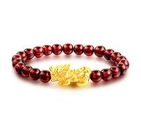 Feng Shui Rotes Armband, Amulett Pixiu/Pi Yao Glücksbringer-Armband, natürliche Achate, Granat, rote schwarze Kristalle, Perlen, ausgleichendes Armband, Kristall, Glück, mutige Geschenke (10 Stück) (