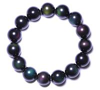 Feng Shui schwarz Obsidian Armband, Dreifachschutz Armband Schwarzes Paar Armband natürliche Regenbogenauge Black Obsidian Bead Kristall Ward-Off böse Geister für Frauen Männer, 14mm (Farbe: