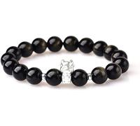 Feng Shui Schwarzes Obsidian-Armband, schwarzes Vintage-S999-Paar-Armband, Sternzeichen-Wächter-Transferperlen, natürlicher goldener Obsidian-Transferperlen-Kristall, der böse Geister abwehrt, Schwein