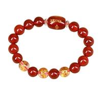 Feng Shui Tai Sui Talisman-Armband mit rotem Achat für Glück - natürlicher Edelstein, Perlen, Chakra-Amulett für Männer und Frauen, 14mm, Stein, Kein Edelstein