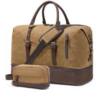 FENGDONG Weekender Bag Große Übernachtungstasche für Damen und Herren mit Schuhfach, Segeltuch, Handgepäck, Reisetasche, Seesack, Braun, Reisetasche