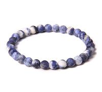 FENGJIAREN 6 mm Tigerauge Steinarmband - 6 mm Mattsteinarmband Naturstein Tigerauge Perlen Stretch-Armbänder mattierte Achate Armband Schmuck Damen Herren, Blau, 17 cm