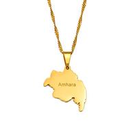 FENGJIAREN Äthiopien Amhara Karte Umriss Anhänger Halskette - Ethnischer Stil Männer Und Frauen Paar Schlüsselbeinkette - Karte Umriss Halskette - Für Unisex Minimalistischen Schmuck,Golden,45cm