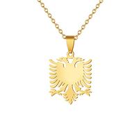 FENGJIAREN Albanien-Adler-Karten-Anhänger-Halskette - Albanien-Adler-Anhänger-Halskette für Damen Herren Party Verlobung Jubiläen Ethno-Stil Charm-Halskette,Golden,45cm