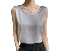 FENGJIAREN Damen Rundhals-Weste, Tops, Satin-Unterhemd, lässiges Tank-Shirt, graues Tank-Top, breites Cami-Seidensatin, lässige Unterhemd-Blusen, Sommerweste, Basic-Shirt, einfarbig, XL