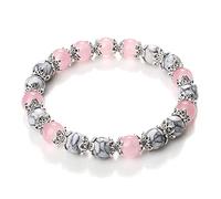 FENGJIAREN Elastisches Stein-Perlen-Armband - 8 mm rosa Howlith-Stein-Frauen-Armband-Charme-natürliche Achat-rosa Rosenquarz-Perlen-Armbänder für Männer Womem-Mädchen,Pink,cm