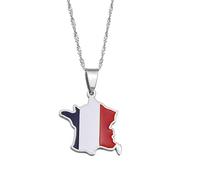 FENGJIAREN Frankreich Karte Anhänger Halskette - Frankreich Karte mit Corse Anhänger Ketten für Damen Mädchen Schmuck Französische Republik Für Damen Herren Patriotischer Charm Schmuck,Silber,45cm