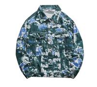 FENGJIAREN Jeansjacke Für Herren, Camouflage Denim Grüne Jacke Herren Outwear Lose Lässige Revers Einreihige Baumwolle Frühlings- Und Herbstmantel Streetwear,Herren Jeansjacke,M