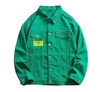 FENGJIAREN Jeansjacke Für Herren, Denim-Kurzjacken Für Herren, Winddicht, Modische Oberbekleidung, Jean-Grün, Jacke Mit Mehreren Taschen, Outdoor-Streetwear, Langarm, Herbst, Herren-Jea