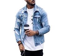 FENGJIAREN Jeansjacke Für Herren,Herren Jacken Frühling Herbst Neue Revers Herren Jeansjacke Mantel Lange Löcher Unregelmäßige Waschjacke Herren Langarm Strickjacke Tops,Herren Jeansja