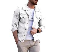 FENGJIAREN Jeansjacke Für Herren, Herren-Jeansjacke, Schmale Passform, Modische Jeans, Weiße Jacken, Taschenjacke, Mantel Für Männer, Hübscher Frühlings-Herbst-Klassiker-Mantel, Gebur